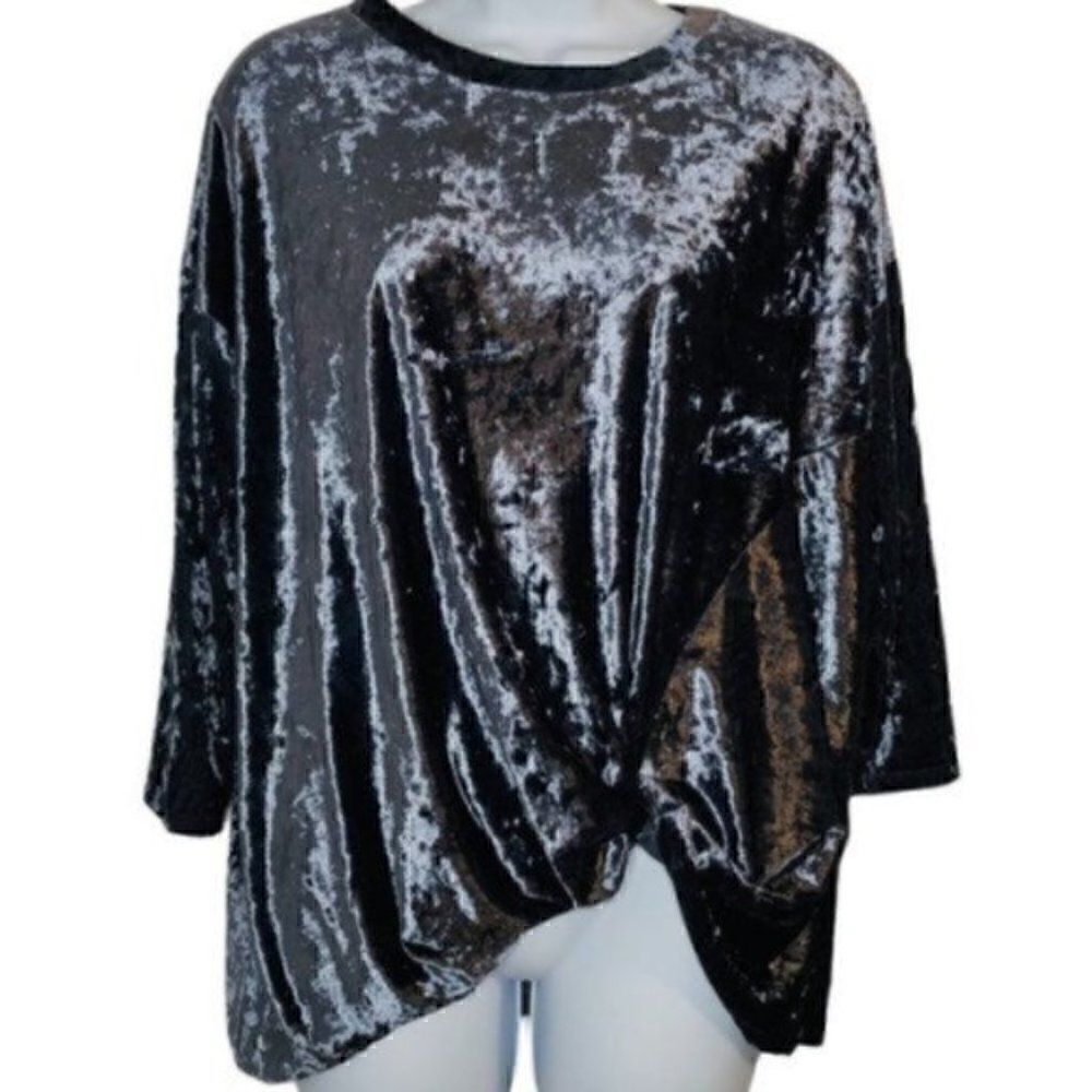 Cherish Front Knot Sweatshirt Crushed Velvet Top Ice Blue S